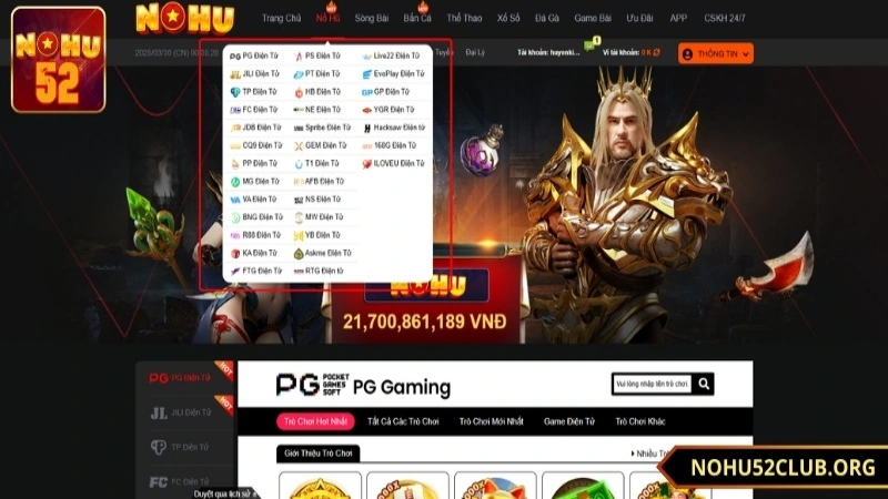 các đối tác cung cấp game của nohu52