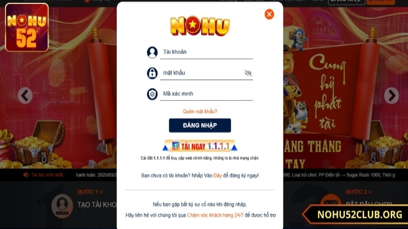 điền thông tin vào form đăng nhập nohu52