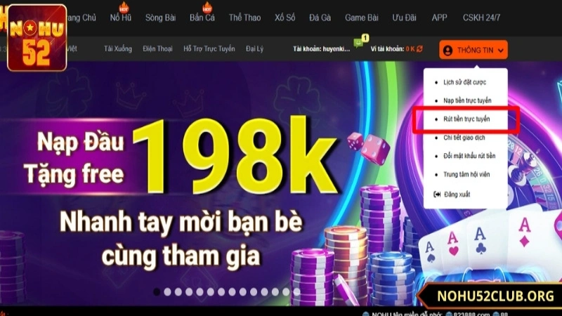 mẹo rút tiền nohu52 an toàn và nhanh chóng